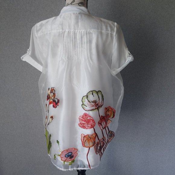 NWoT Lady Ribbon Embroidered Floral Layered Shirt Mini Dress Button White - Picture 8 of 13